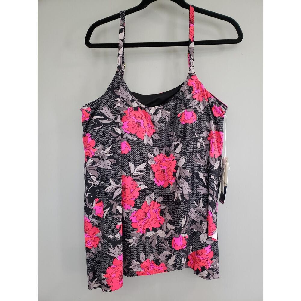 NEW SIZE 20W Leilani Cape Town Scoop Tankini Swimโ Top Black Floral